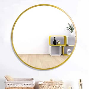 32 in. W x 32 in. H Round Framed Wall Bathroom Vanity Mirror in Gold