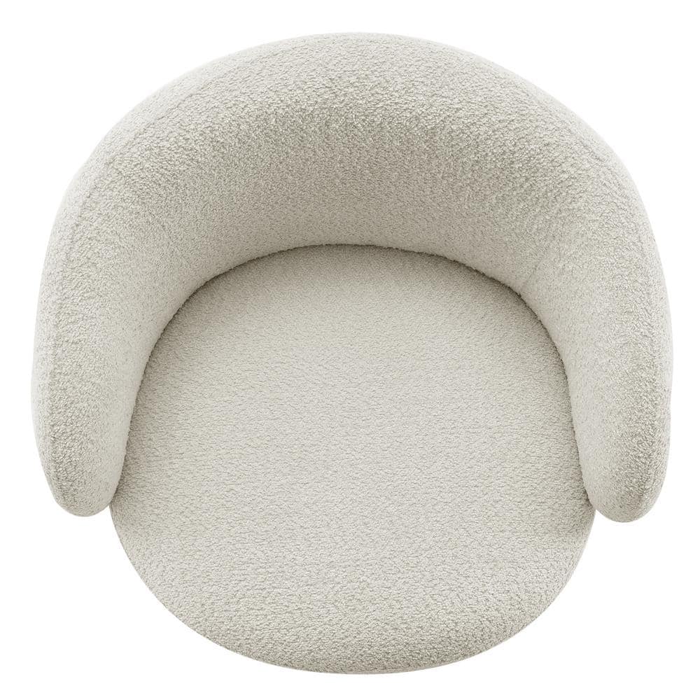 Cream Swivel Barrel Accent Chair with Wood Base