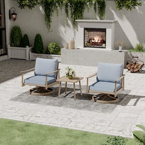 3-Piece Aluminum Outdoor Patio Conversation Set with Swivel Chairs, Webbing Chair Back and Blue Cushions