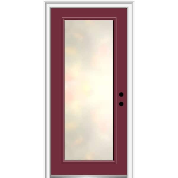 MMI DOOR Blanca 36 in. x 80 in. Left-Hand Inswing Full Lite Satin Glass Burgundy Painted Prehung Fiberglass Front Door