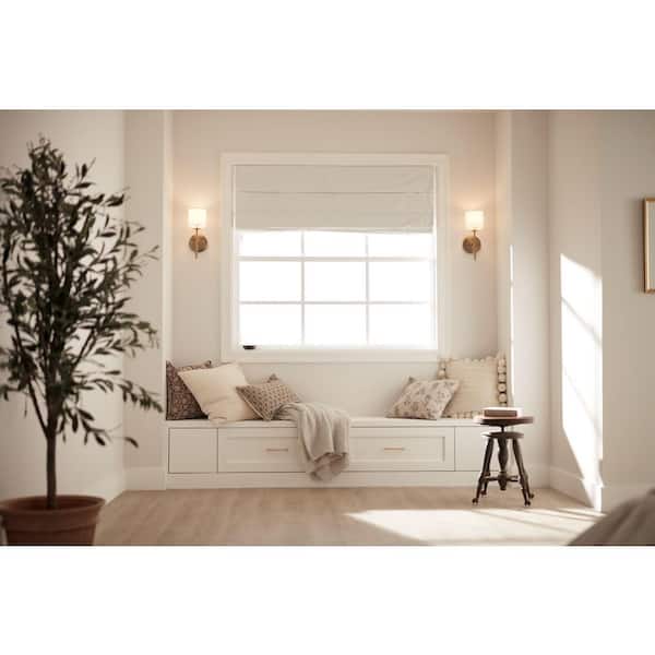 Ali 1-Light Brushed Natural Brass Hallway Wall Sconce Light with White Fabric Shade
