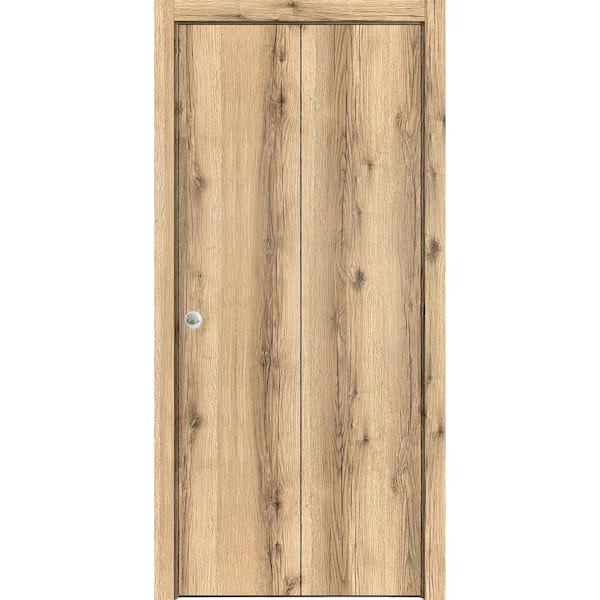 Sartodoors 0010 36 in. x 96 in. Flush Solid Wood Oak Finished Wood Bifold Door with Hardware