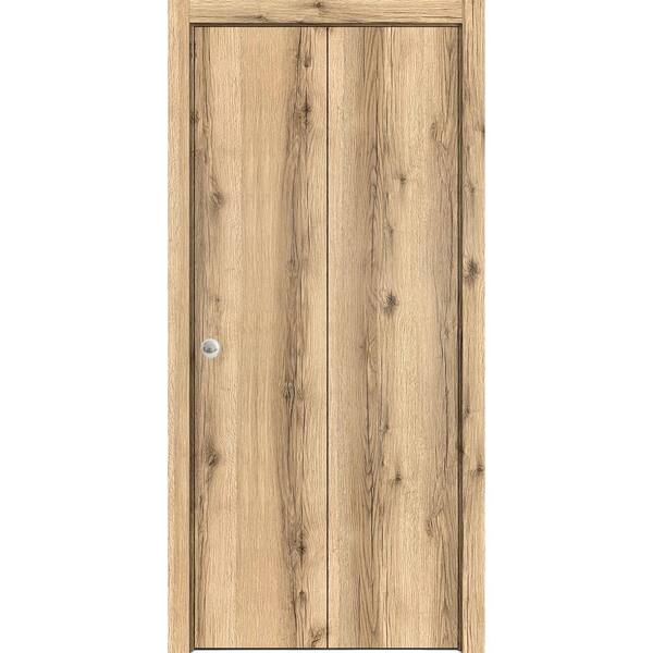 Sartodoors 0010 56 in. x 80 in. Flush Solid Wood Oak Finished Wood Bifold Door with Hardware