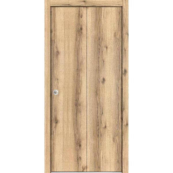 Sartodoors 0010 56 in. x 80 in. Flush Solid Wood Oak Finished Wood Bifold Door with Hardware