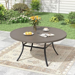 hampton outdoor patio table with umbrella hole PHI VILLA 7 Pcs Dining Set for 6, Mesh Chairs & Metal Designed for both beauty and durability MAISON ARTS Patio Dining Table