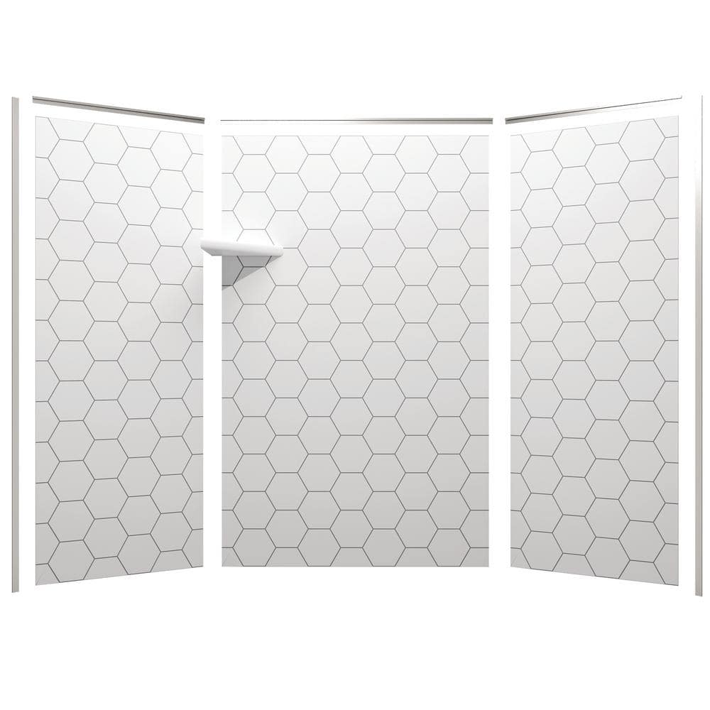 White and Gray Hexagon 60" x 36" x 80" Shower Wall Surround with Nickel Trim