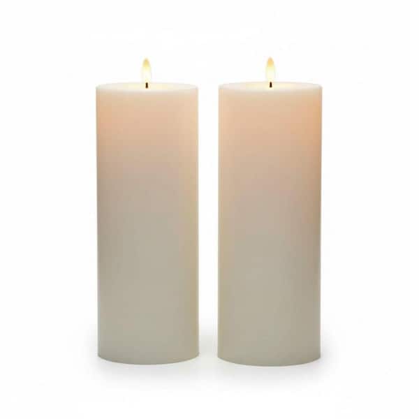 Set of 2 White Waterproof Battery Operated LED Pillar Flameless Candles with Remote and Timer, 4 in. x 12 in.