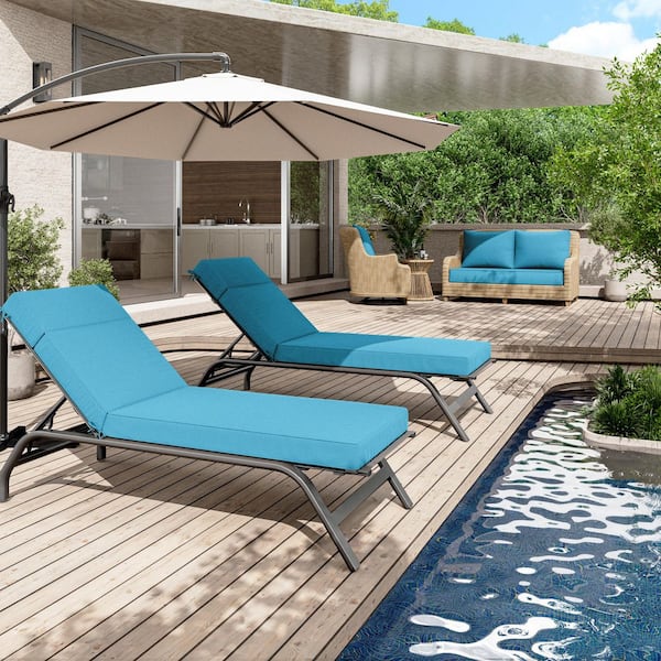 80 x 26 x 4 in. (2-Pack) Outdoor Chaise Lounge Cushion, Water Resistant Patio Replacement Seat Cushion, Lake Blue