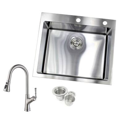 Elkay PSR25222 2-Hole Gourmet 22-Inch x 25-Inch Single Basin Drop-Inch Stainless Steel Kitchen Sink 