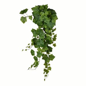 39 in. Green Artificial Grape Leaf Ivy Hanging Basket