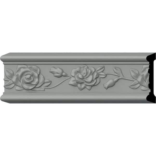 Ekena Millwork 3/4 in. x 3-7/8 in. x 94-1/2 in. Polyurethane Running Rose Chair Rail Moulding