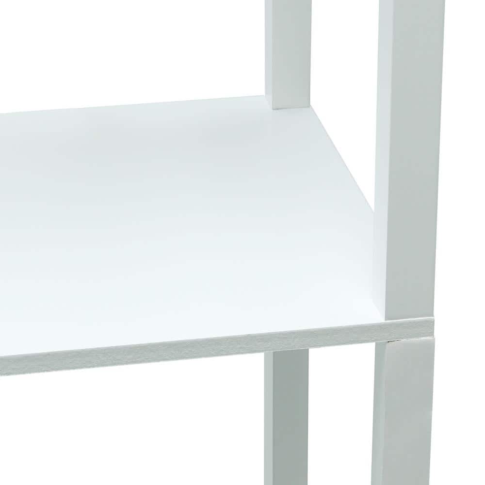 White Wood Floor Lamp with Shelves and Linen Shade