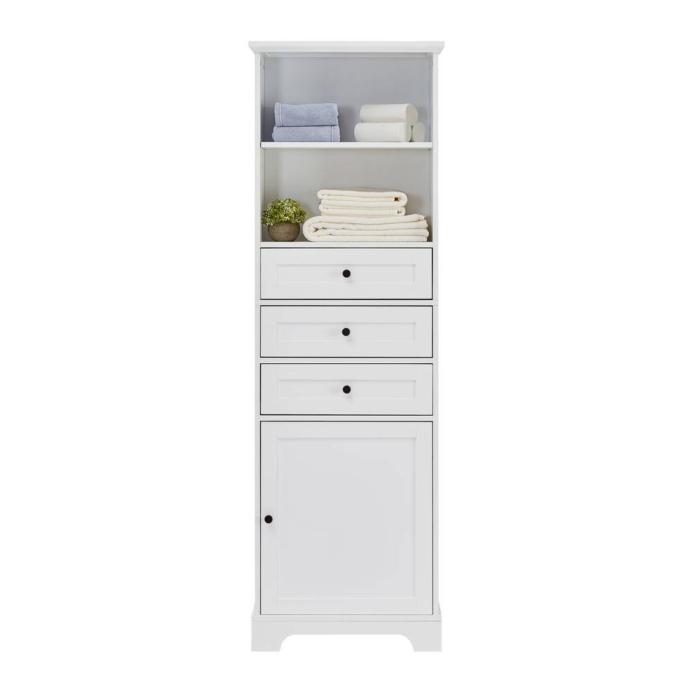 White Tall Bathroom Storage Cabinet with Adjustable Shelves and Drawers