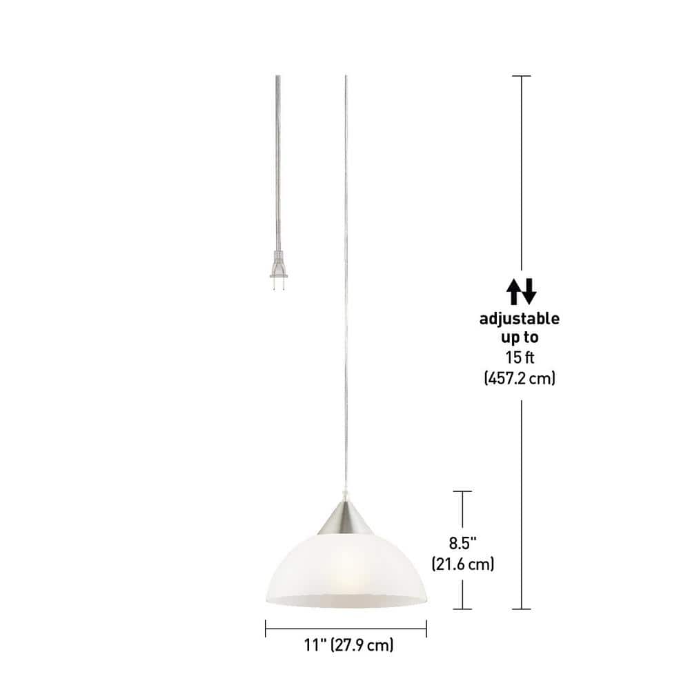 Amaris Brushed Nickel 1-Light White Globe Plug-In Pendant