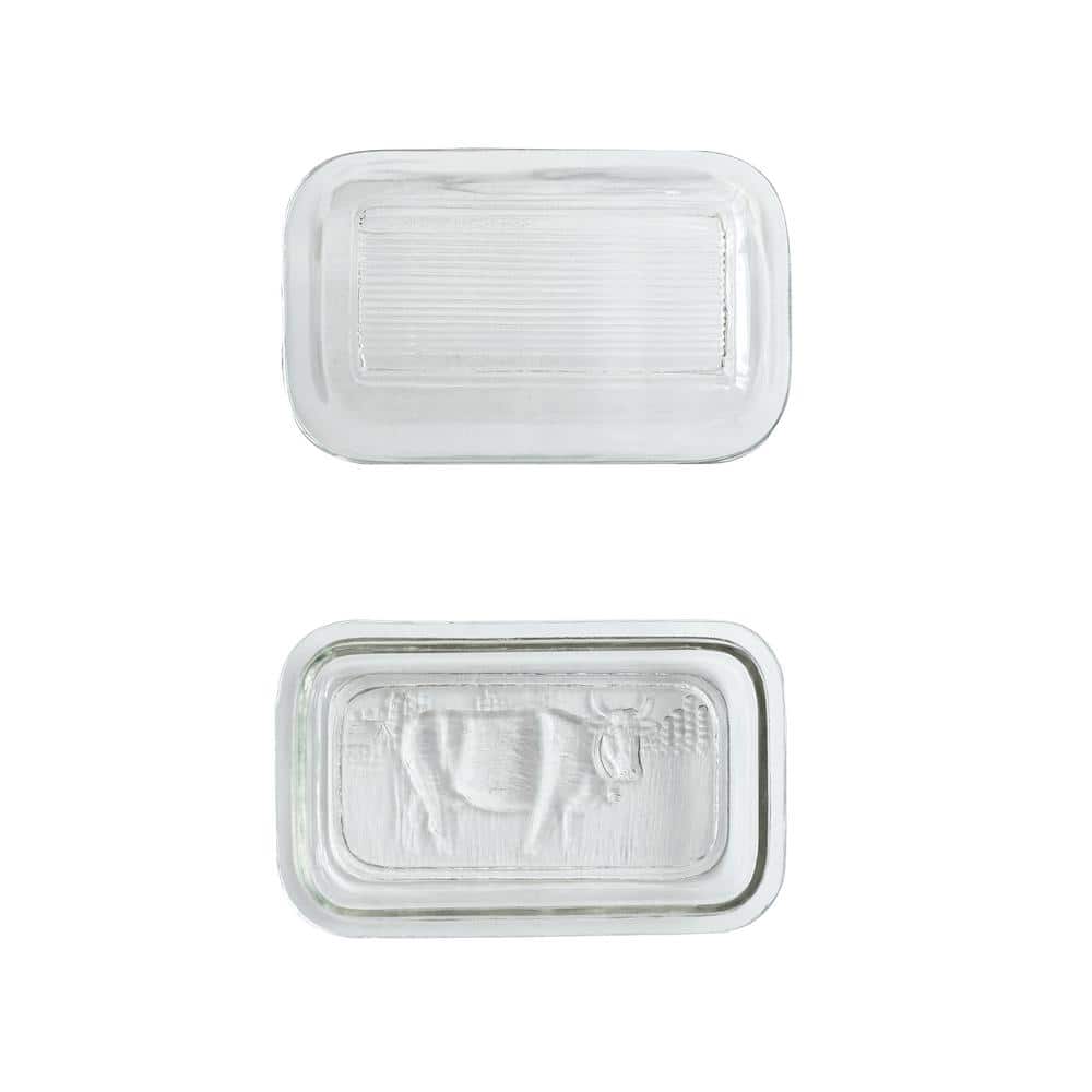 Vintage Clear Embossed Glass Rectangular Butter Dish
