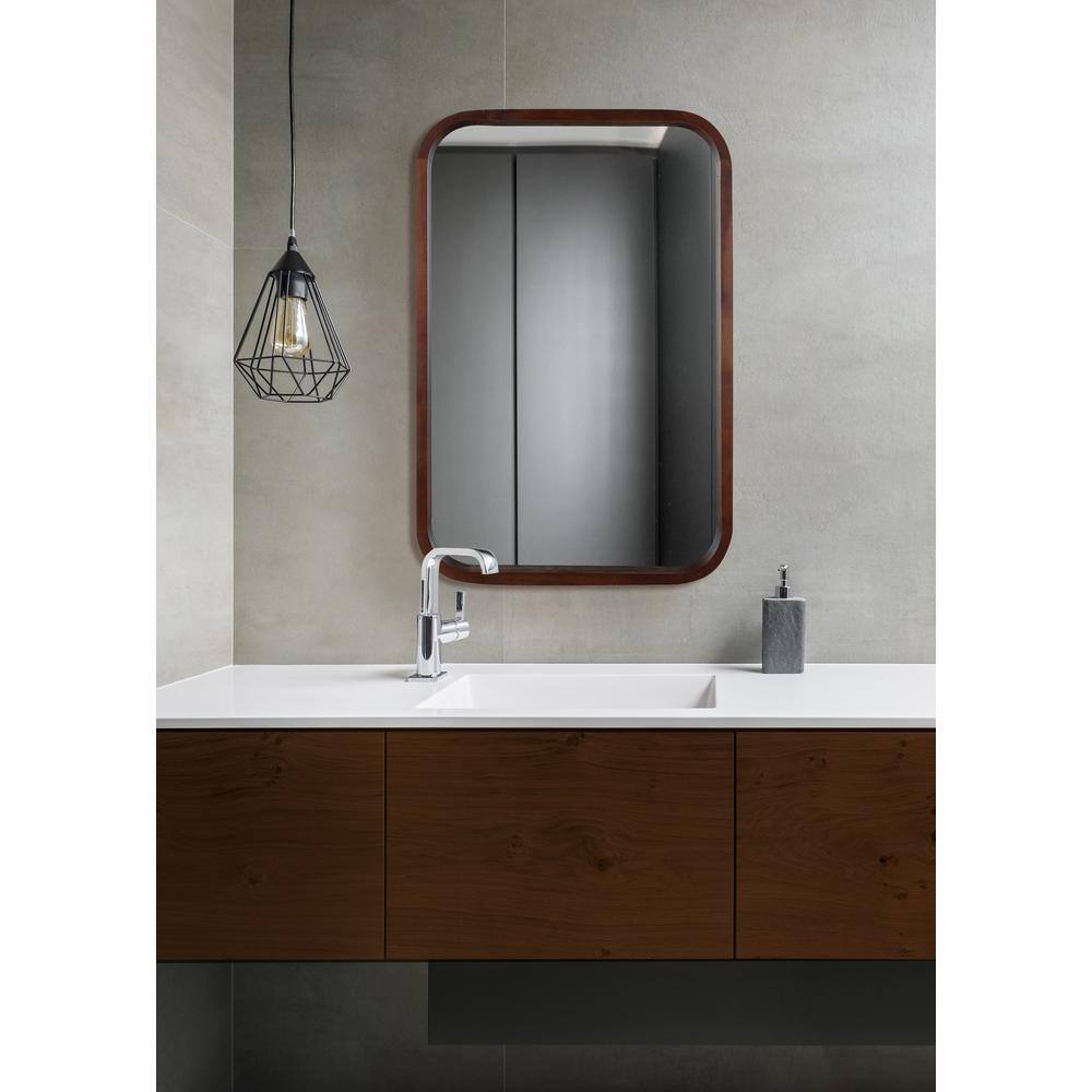 Hutton Rounded Rectangle Walnut Wood Bathroom Vanity Mirror 23" x 34.7"
