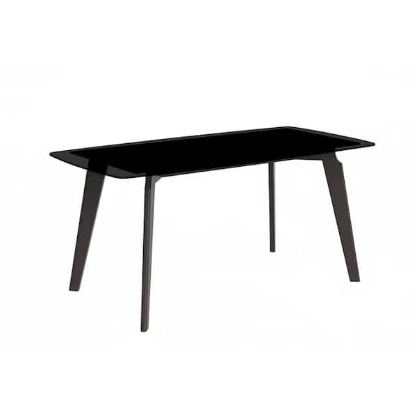 Leisuremod Krevor Series Modern Black Glass 62 in. Rectangular Wide Tabletop and 4 Legs Black Steel Dining Table Seats 6