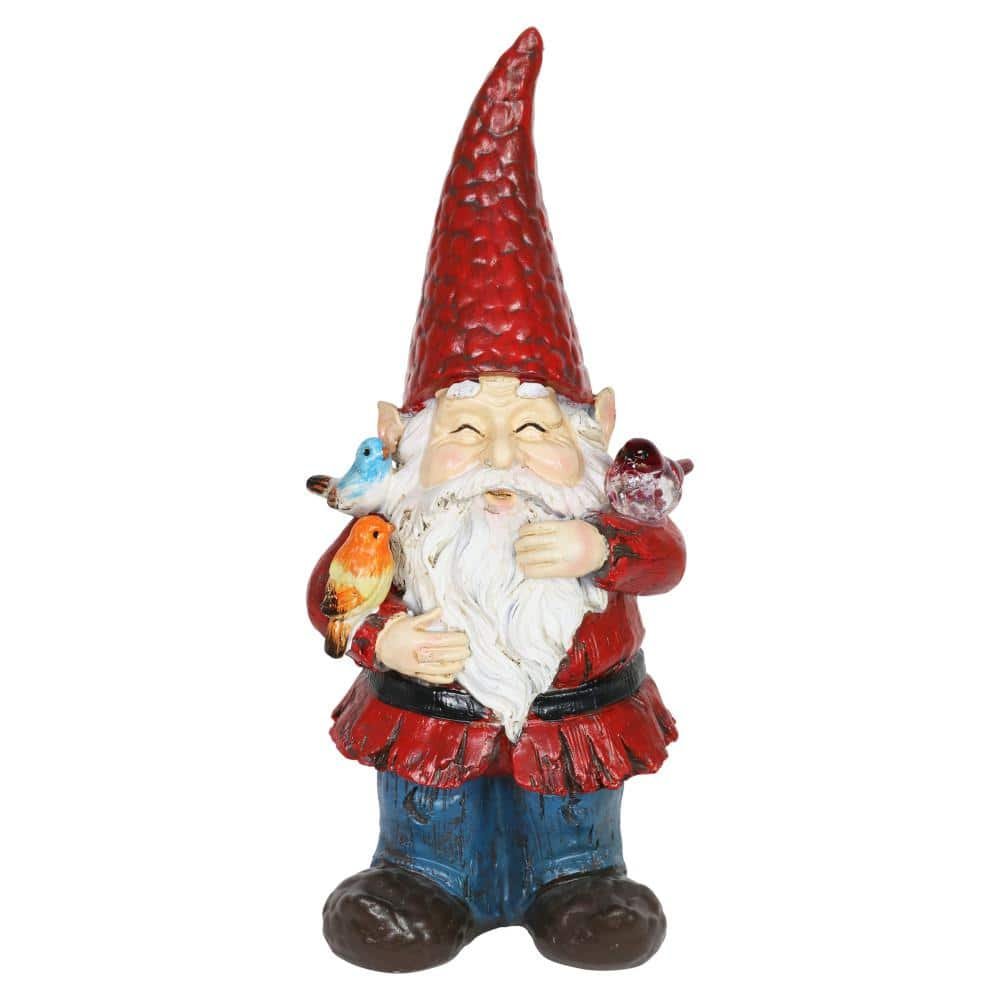 Exhart Solar Bird Whispering Waldo Gnome Statue with LED Birds  11.75 inch  Resin  Multicolor