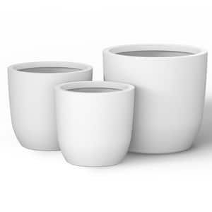 13.5 in. 17 in. 20.5 in. Dia Crisp White Extra Large Tall Round Concrete Plant Pot/ Planter Indoor and Outdoor Set of 3
