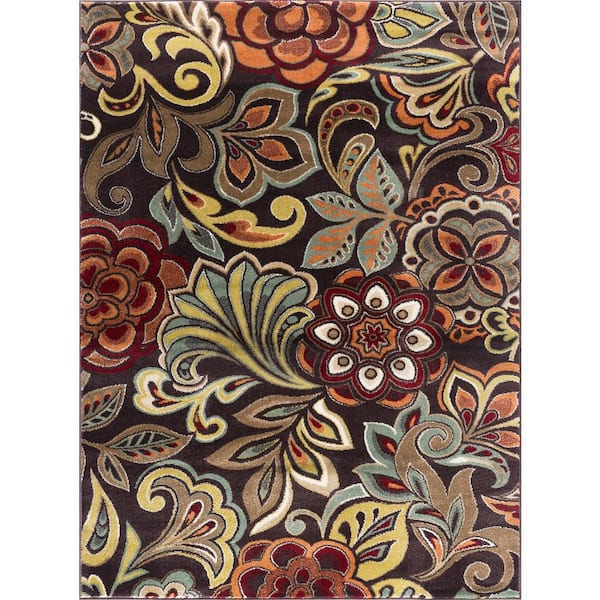 Tayse Rugs Deco Abstract Brown 5 ft. x 8 ft. Indoor Area Rug