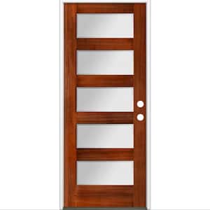 36 in. x 80 in. Modern Douglas Fir 5-Lite Left-Hand/Inswing Frosted Glass Red Chestnut Stain Wood Prehung Front Door