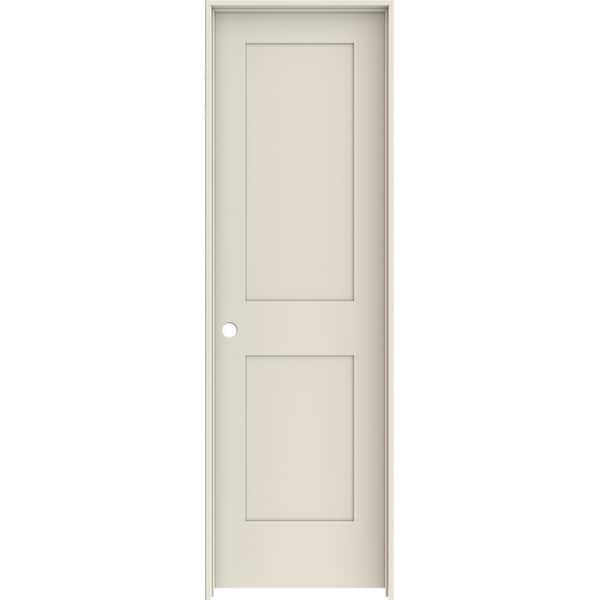 JELD-WEN 24 in. x 80 in. 2-Panel Shaker Right-Hand Primed White Solid Core Wood Single Prehung Interior Door w/ Black Hinges
