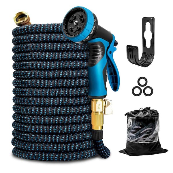 3/4 in. x 50 ft. Lightweight No-Kink Flexible, 10 Spray Nozzles, Expandable Garden Water Hose, Blue