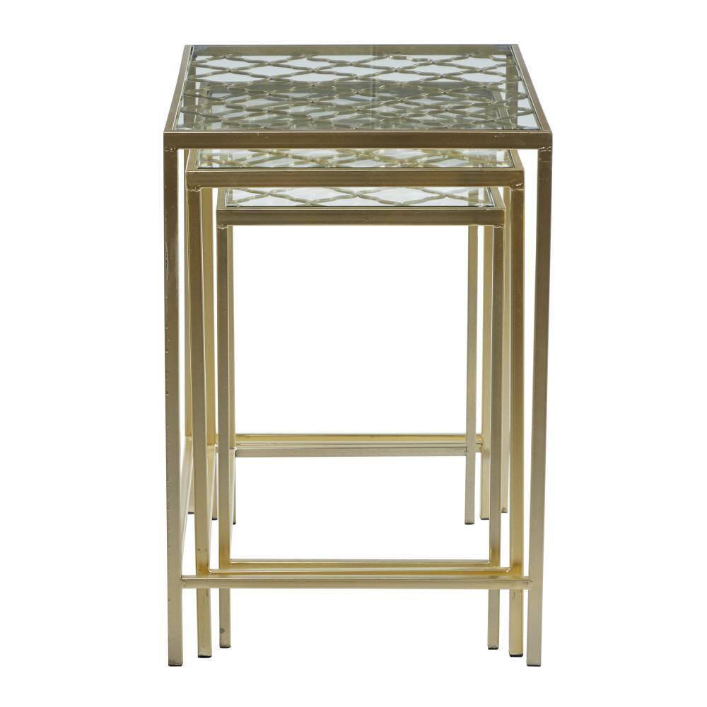 Elegant Gold Metal and Clear Glass Nesting Tables - Set of 3