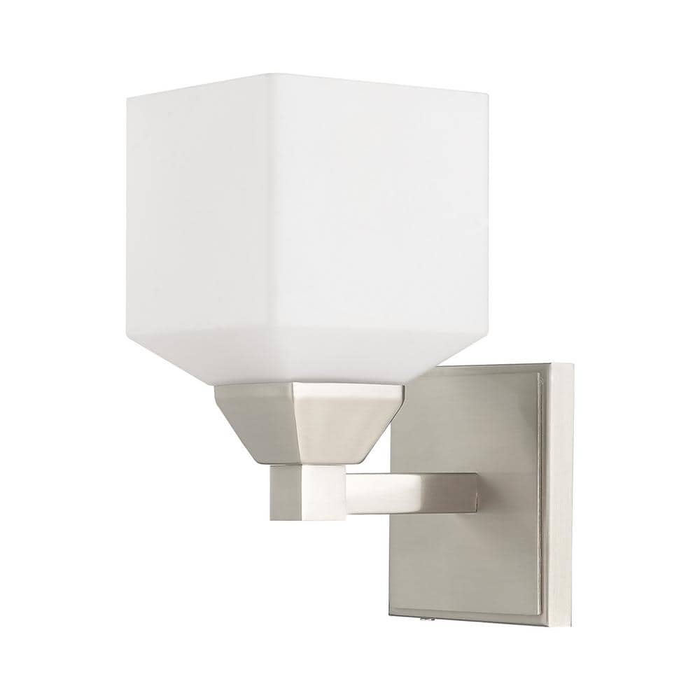 Aragon Satin Opal White Glass 1-Light Sconce in Brushed Nickel