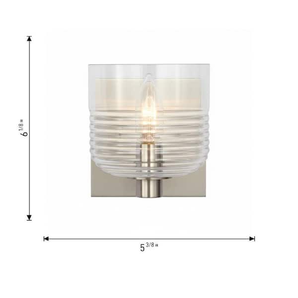 SCOTT LIVING - Lochdale Small 5.375 in. 1-Light Satin brass Sconce Vanity Light with Clear Ribbed Glass Shade