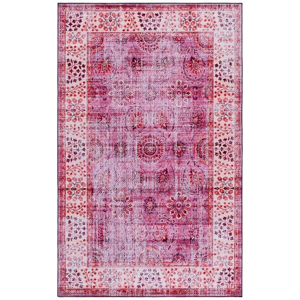 SAFAVIEH Tucson Fuchsia/Rust 3 ft. x 5 ft. Machine Washable Abstract Border Medallion Area Rug