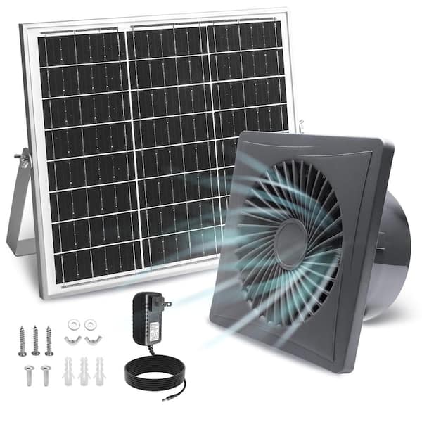 25W Solar Exhaust Fan with Vent Power Adapter Anti Backflow Valve and Bracketed High Speed Ventilation
