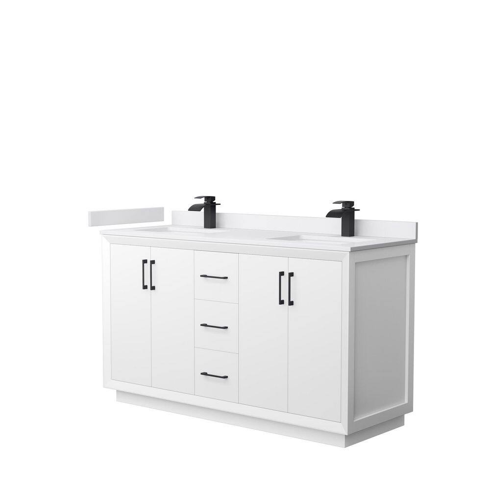 Wyndham Collection Strada 60 in. W x 22 in. D x 35 in. H Double Bath Vanity in White with White Cultured Marble Top, White with Matte Black Trim -  WCF414160DWBWCUNSMXX