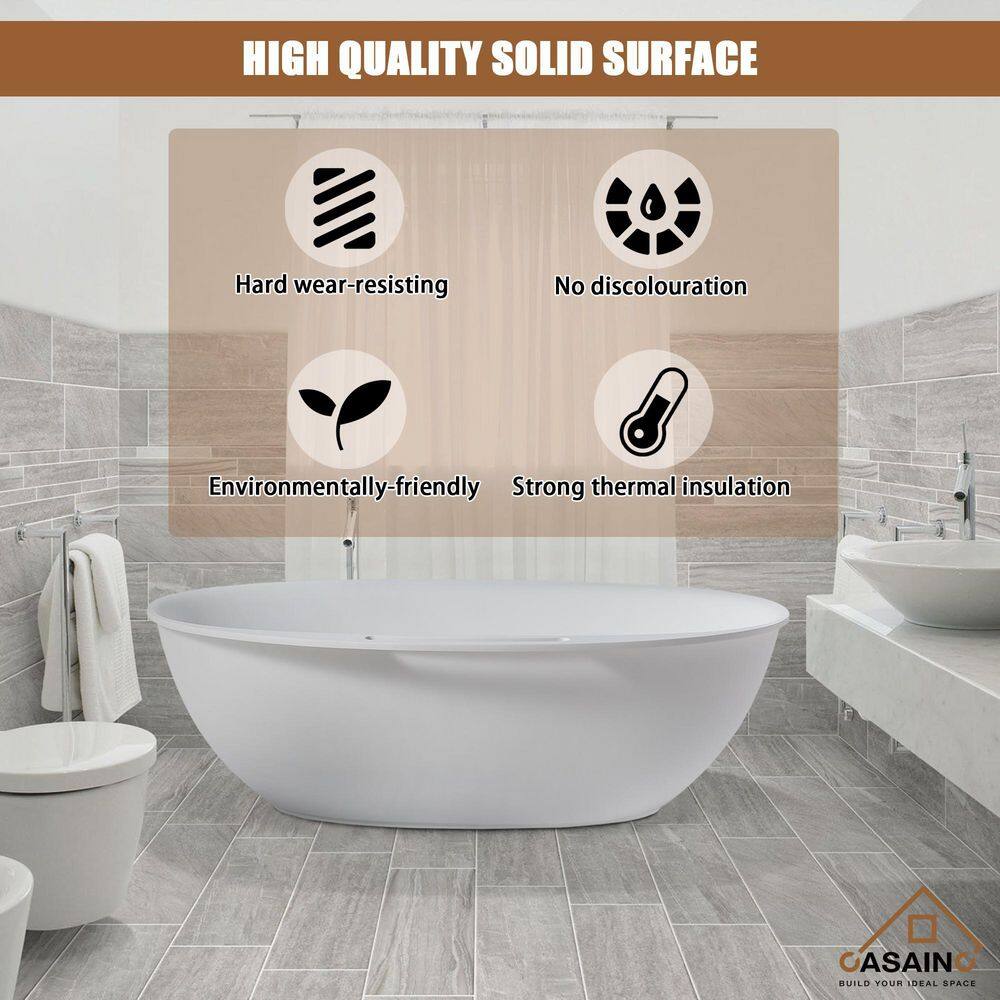 65'' White Fiberglass Freestanding Soaking Bathtub