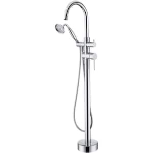 2-Handle Floor-Mount Freestanding Tub Faucet with Hand Held Shower in. Chrome