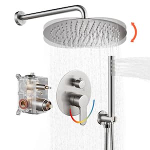 Rain Single Handle 1-Spray w/Valve 1.8GPM 12 in. Pressure Balance Dual Shower Head Hand Shower Faucet in Brushed Nickel