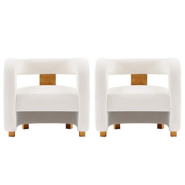 Manhattan Comfort Amirah White Modern Velvet Upholstered Accent Chair (Set of 2)