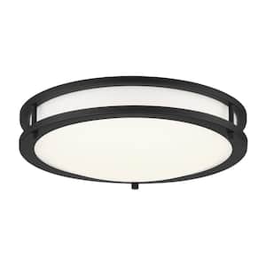 Vantage 13.75 in. 1-Light Black LED Flush Mount with Acrylic Diffuser