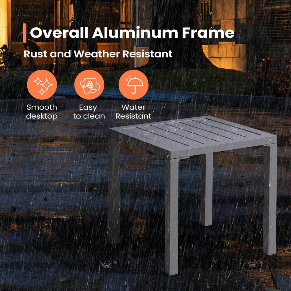 White Aluminum Small Square Outdoor Side Table
