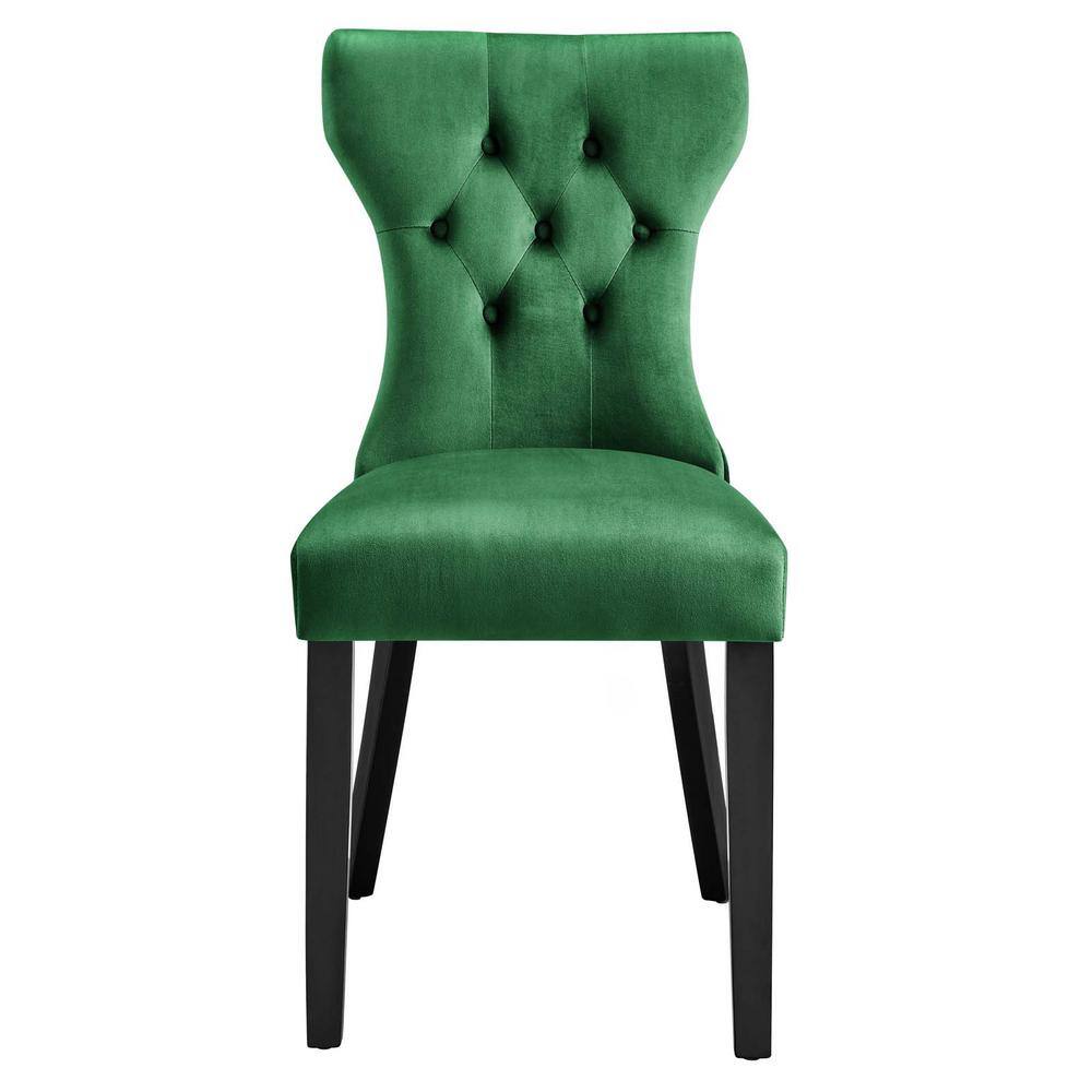 Elegant Emerald Velvet Upholstered Dining Chair with Hardwood Legs