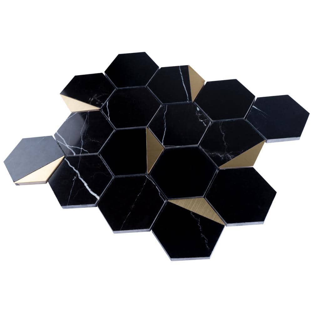 Black Gold Hexagon Marble Honeycomb Mosaic Wall Tile
