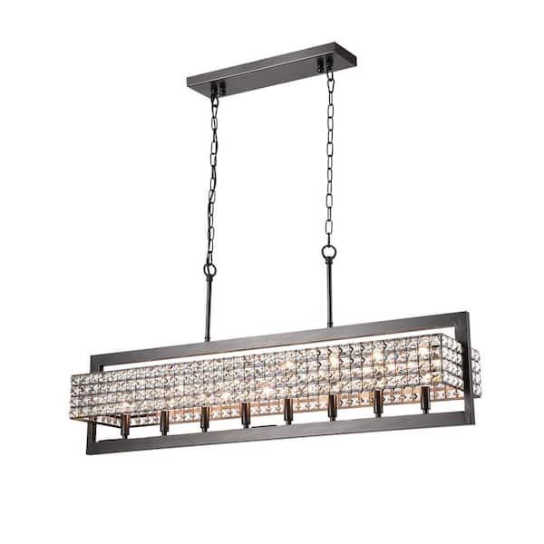 Marja 8-Light Coffee Brushed Black Beaded Rectangular Chandelier for Dining/Living Room, Kitchen Island