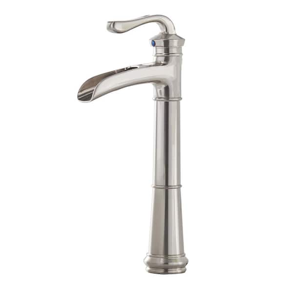KINWELL Tall Body Single-Handle Single Hole Waterfall Vessel Bathroom Sink Faucet in Brushed Nickel