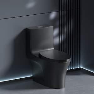 1-Piece 1.1 GPF/1.6 GPF High Efficiency Dual Flush Elongated Toilet in Matte Black with Slow-Close Seat