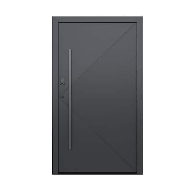 Teza 85 Series 54 in. x 80 in. Right Hand Matte Black Aluminum Prehung Front Door with Hardware