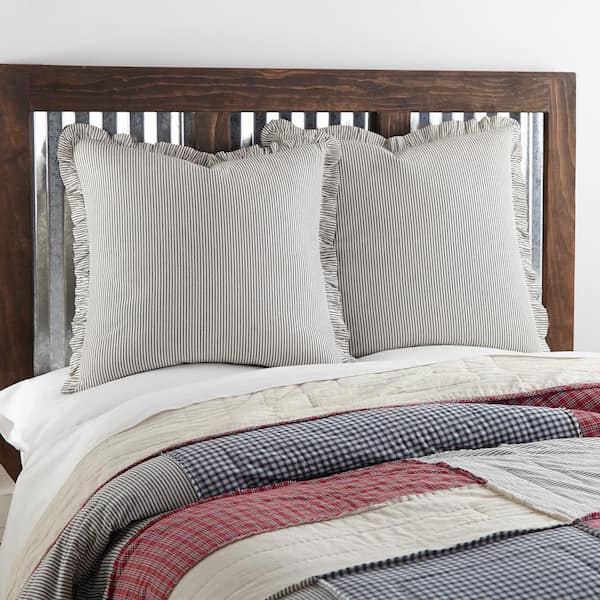 VHC BRANDS Hatteras Seersucker Blue Ticking Stripe Cotton Euro Sham