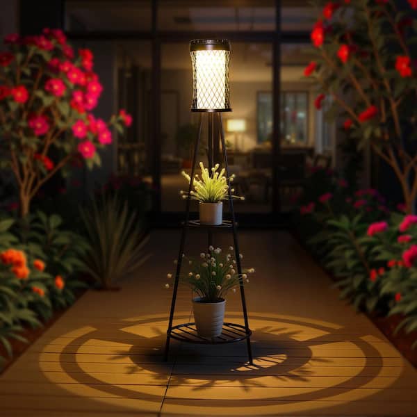 1-Light Black Outdoor Integrated LED Floor Lamp Waterproof with USB Port,3000K and 6000K for Patio, Porch, Garden Decor