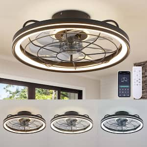 19 in. Indoor Integrated LED Modern Farmhouse Ceiling Fan with Light, Flush Mount Light Black for Low Profile Room