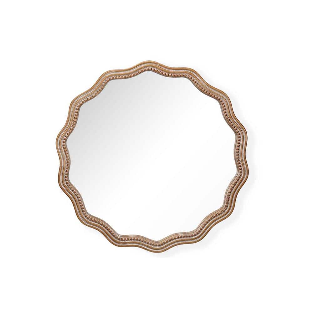 23.62 in W x 23.62 in. H Wood Round Wavy Wall Mirror, Decorative Wall Mount