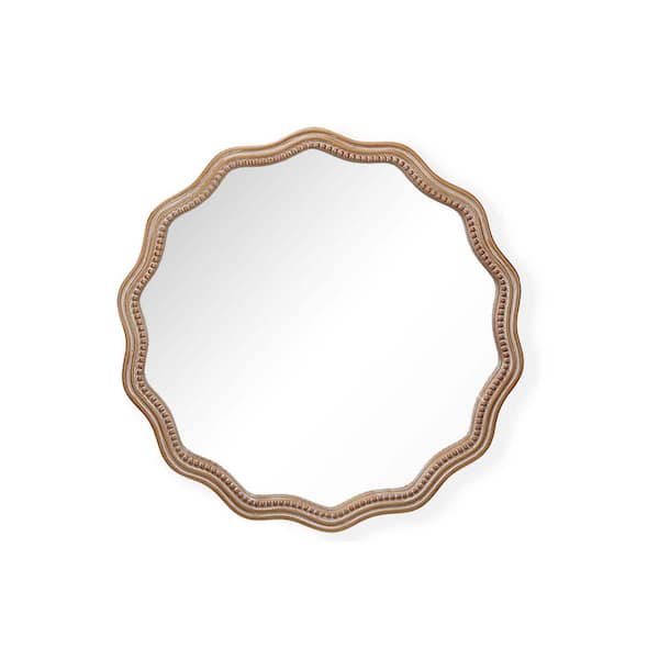 Unbranded 23.62 in W x 23.62 in. H Wood Round Wavy Wall Mirror, Decorative Wall Mounted Mirror, Mirror Modern Farmhouse Decor